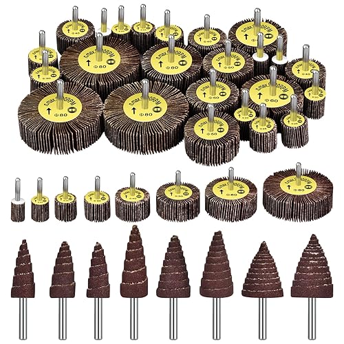 Juego de lijadoras de rueda abrasiva con aleta abrasiva, paquete de 40 unidades de grano 80 de grano 14 de pulgada montada en forma de cono de óxido
