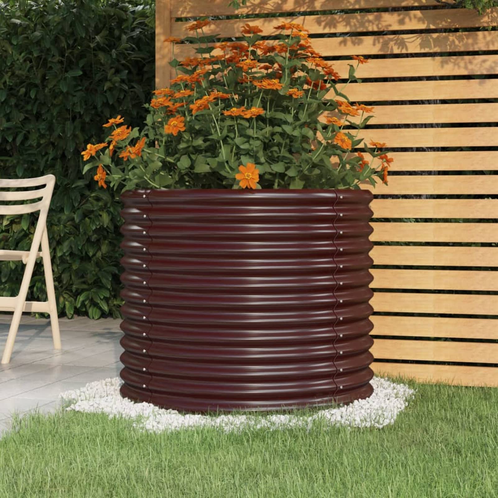 IKAYAA Raised Beds for Garden Metal Raised Bed Galvanised Steel Outdoor Planters Garden Planter for Herb Growing Fruits Flower -brown-80 x 80 x 68 cm