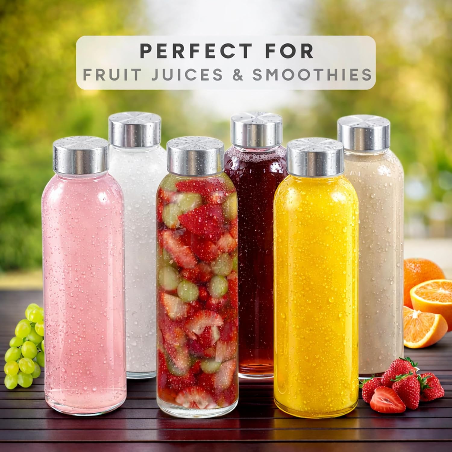 Brieftons Clear Glass Water Bottles With Caps: 6 Pack, 18 Oz Premium Soda Lime, Reusable Drinking Bottle, Sauce Jar, Juice Beverage Container, Kefir Kit, With Leakproof Lids and Cleaning Brush - Image 4