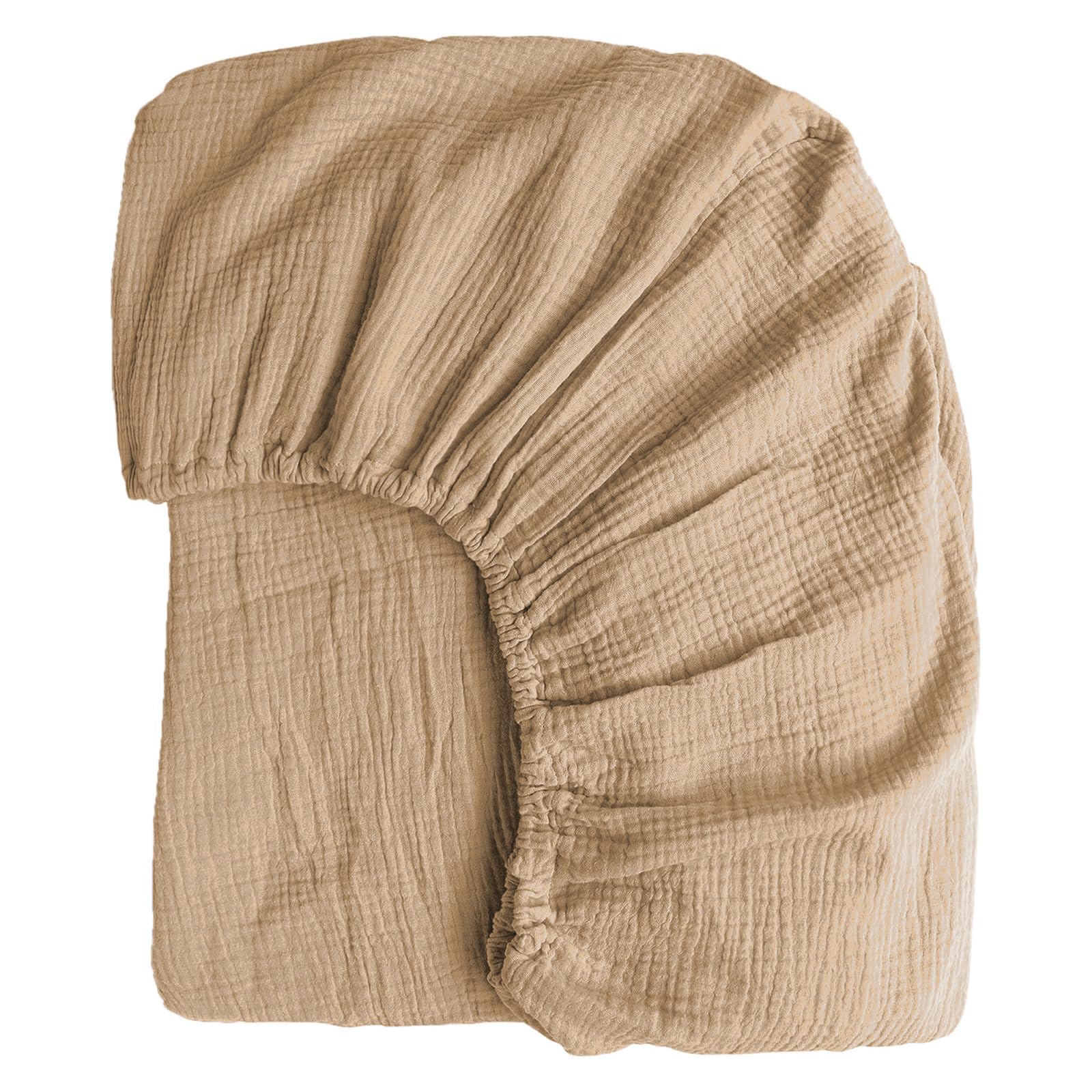 Boqingzhu Sábana bajera ajustable de algodón de muselina, 90 x 200 cm, color beige, caqui, marrón, transpirable, suave y agradable para la piel, para colchón de hasta 30 cm