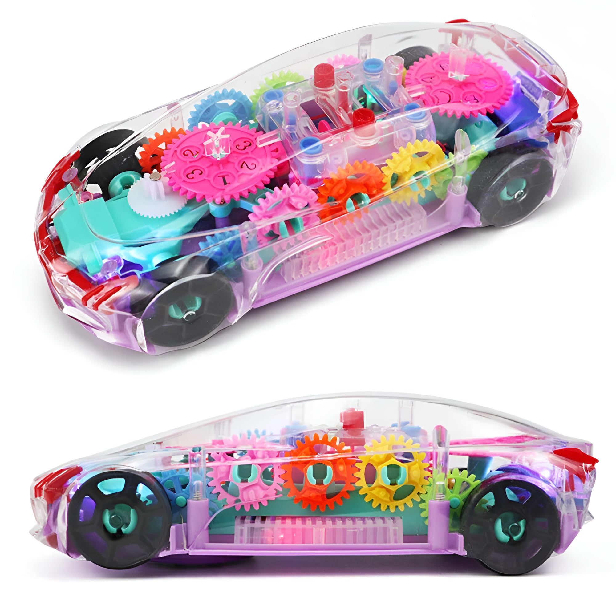 RAINBOW RIDERS Transparent Concept 360 Degrees Rotating Concept Racing Car with 3D Flashing LED Lights Musical Vehicles Toy for Girls & Boys Age 2 3 4 5 6 7 8 Plastic Multicolour Battery Operated Kids 2