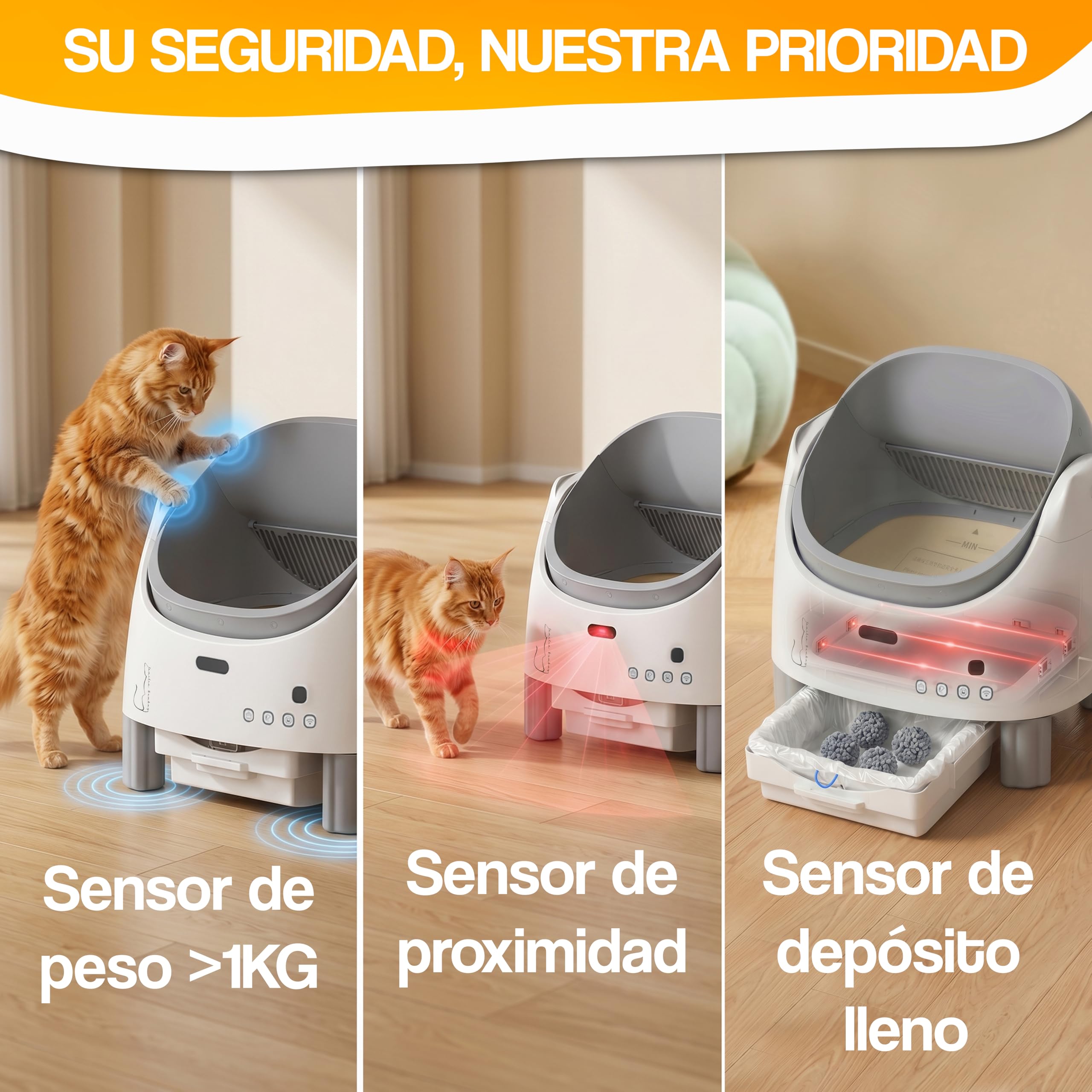 Arenero Automatico Familia Bombay - Arenero Gatos Autolimpiable - Caixa de Areia para Gatos Automatico - Arenero Electrico - Automatic Cat Litter Box Cleaning - ONG contra la Leucemia - Inteligente