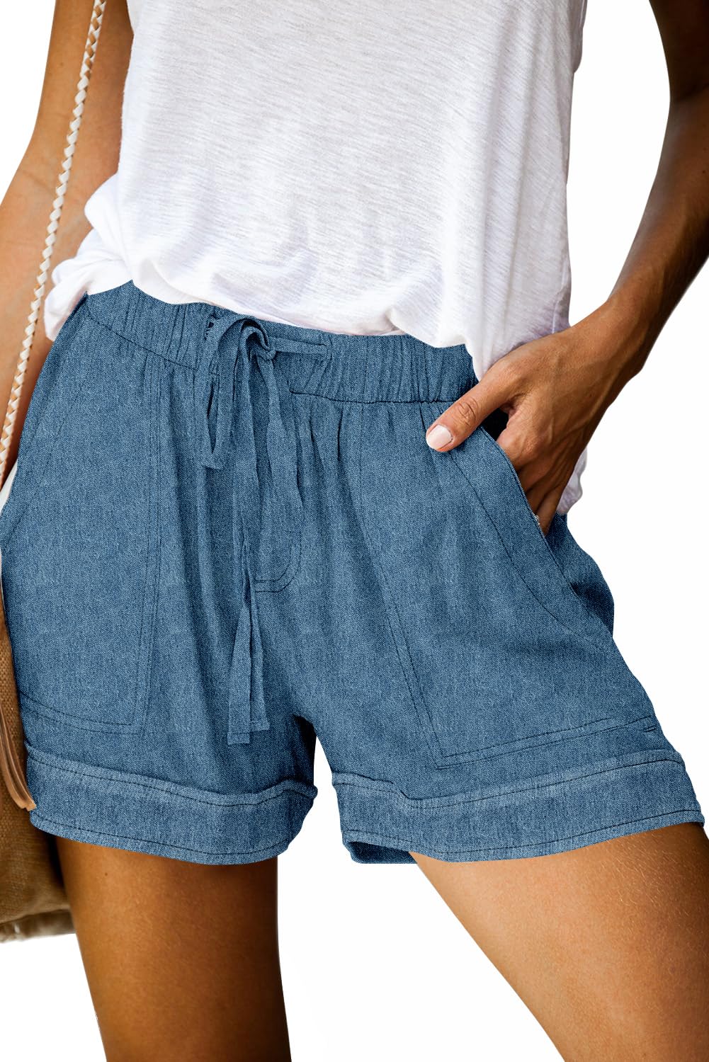 KISSMODA Womens Summer Shorts Leopard/Camo/Solid/Floral Print Elastic Waist Pocketed Casual Pants