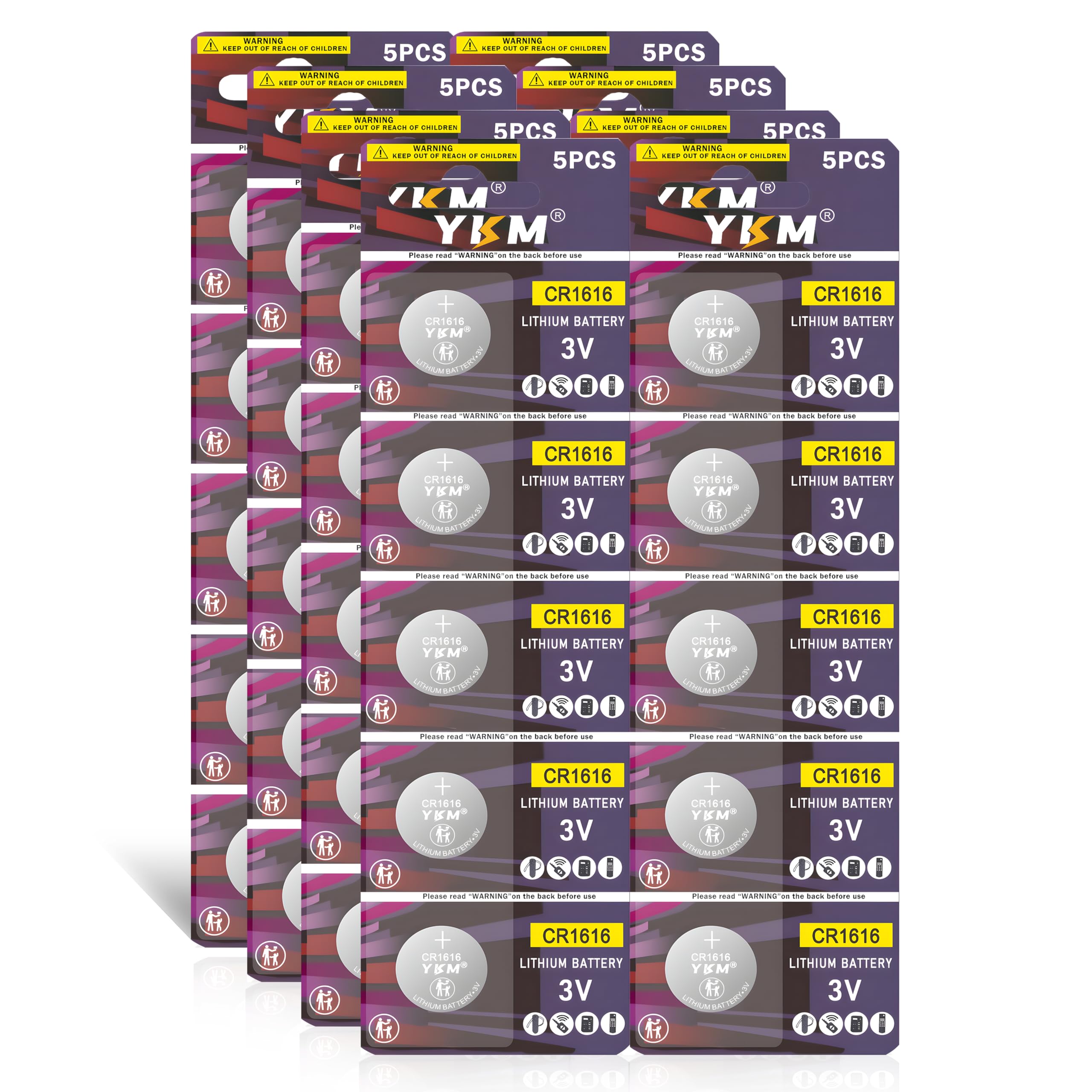 YKM 40 Pack CR1616 DL1616 1616 Battery for Car Remote CR1616 3V Lithium Battery