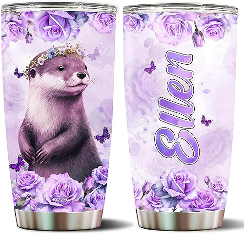 Miniatura 1 de Regalos personalizados de nutria para niñas, vaso de acero inoxidable aislado de 20 onzas, taza de café, botella de agua para mujeres, esposa, hija,