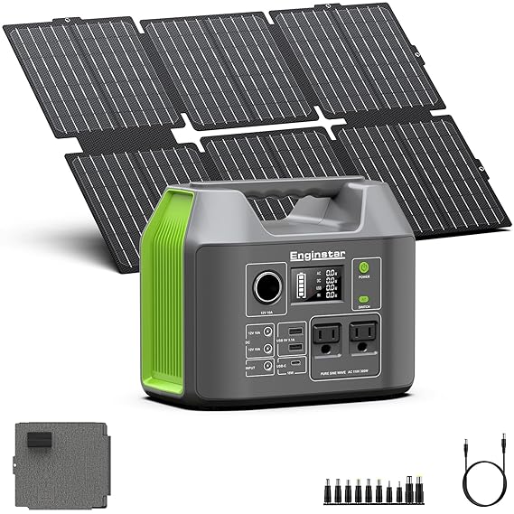Portable Solar Generator, 300W Portable Power Station with Foldable 60W Solar Panel