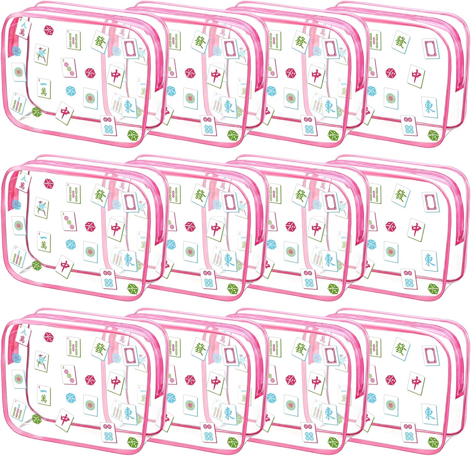 12 Pcs Mahjong Gifts for Women Makeup Bag Mahjong Gift Bags Mah Jong PVC Clear Travel Pouch Organizer Portable for Mah Jong Game Night Mahjong-Loving Girls Family Play Day Party Favor