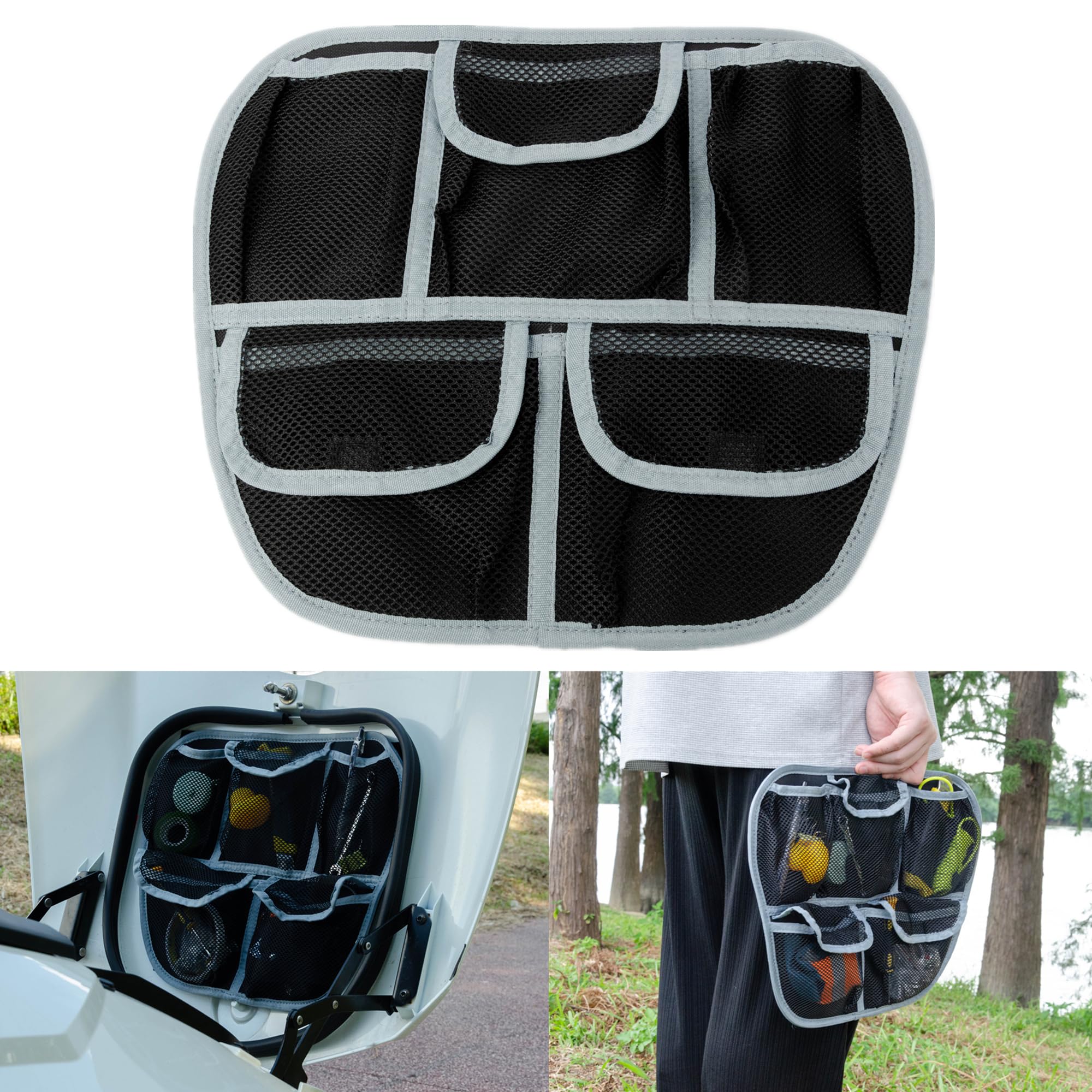 BAKAFOH Front Trunk Organizer For Can-Am Spyder F3 - Removable 3 Mesh Pocket Tool Bag (Gray) - View #8