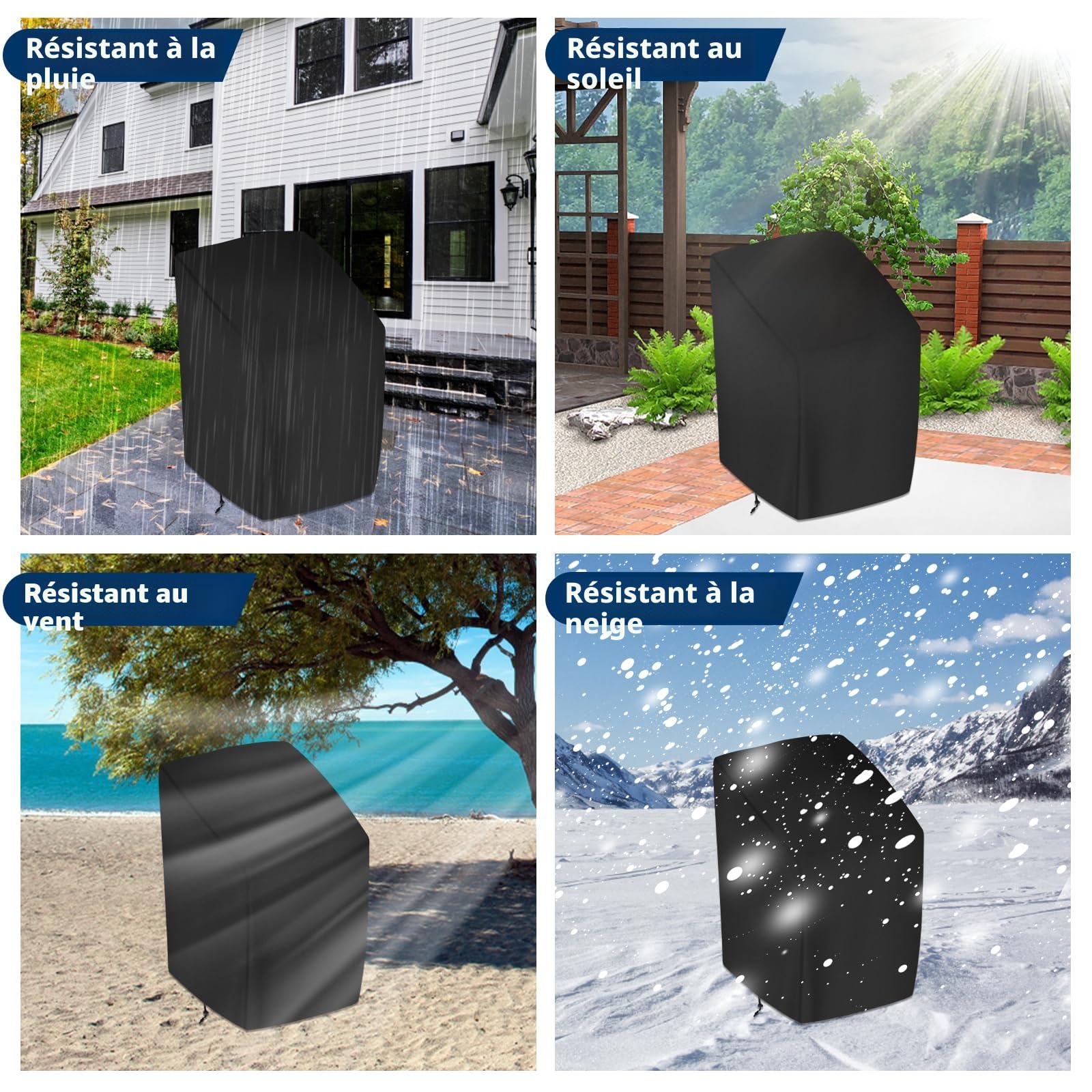 Housses de Chaises de Jardin Empilable 210D Imperméable Anti-UV Résistant Au Froid Noir