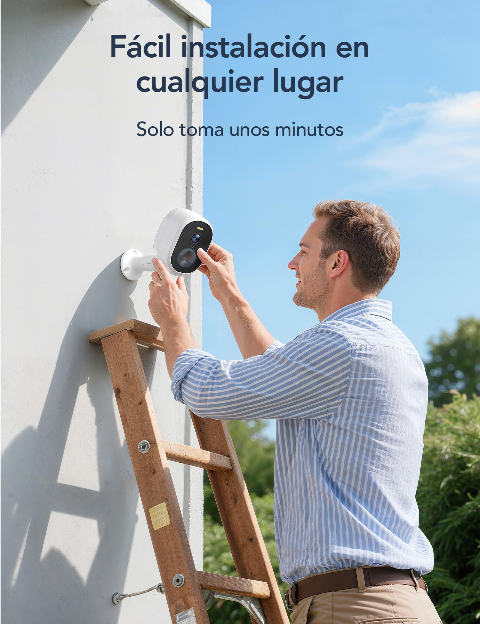 GNCC 4MP Camara Vigilancia WiFi Exterior Solar, 5200mAh Batería Recargable, 2.4/5 GHz WiFi Seguridad Camara de Vigilancia sin Cables, PIR Sirena, Visión Nocturna Color, Audio Bidirecciona, IP65