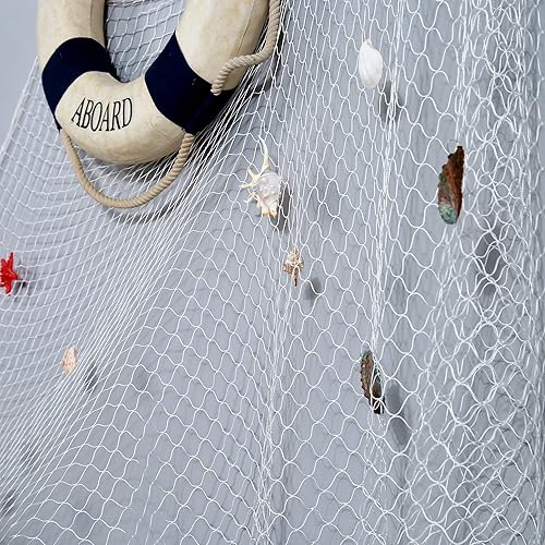 Miniatura 6 de Red de pesca decorativa para pirata, océano náutico hawaiano, mediterráneo, fiesta, para colgar en la pared, red blanca natural, decoración de mesa