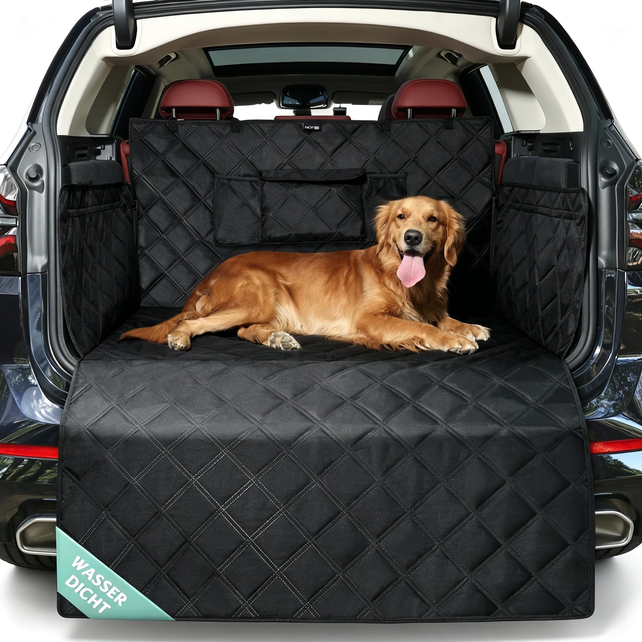 KYG Kofferraumschutz Hund mit Rutschfester Boden Seiten- und Ladekantenschutz, Universal Kofferraum schutzmatte, Hundedecke Auto Kofferraum Wasserdicht & Kratzfest 195 * 105cm