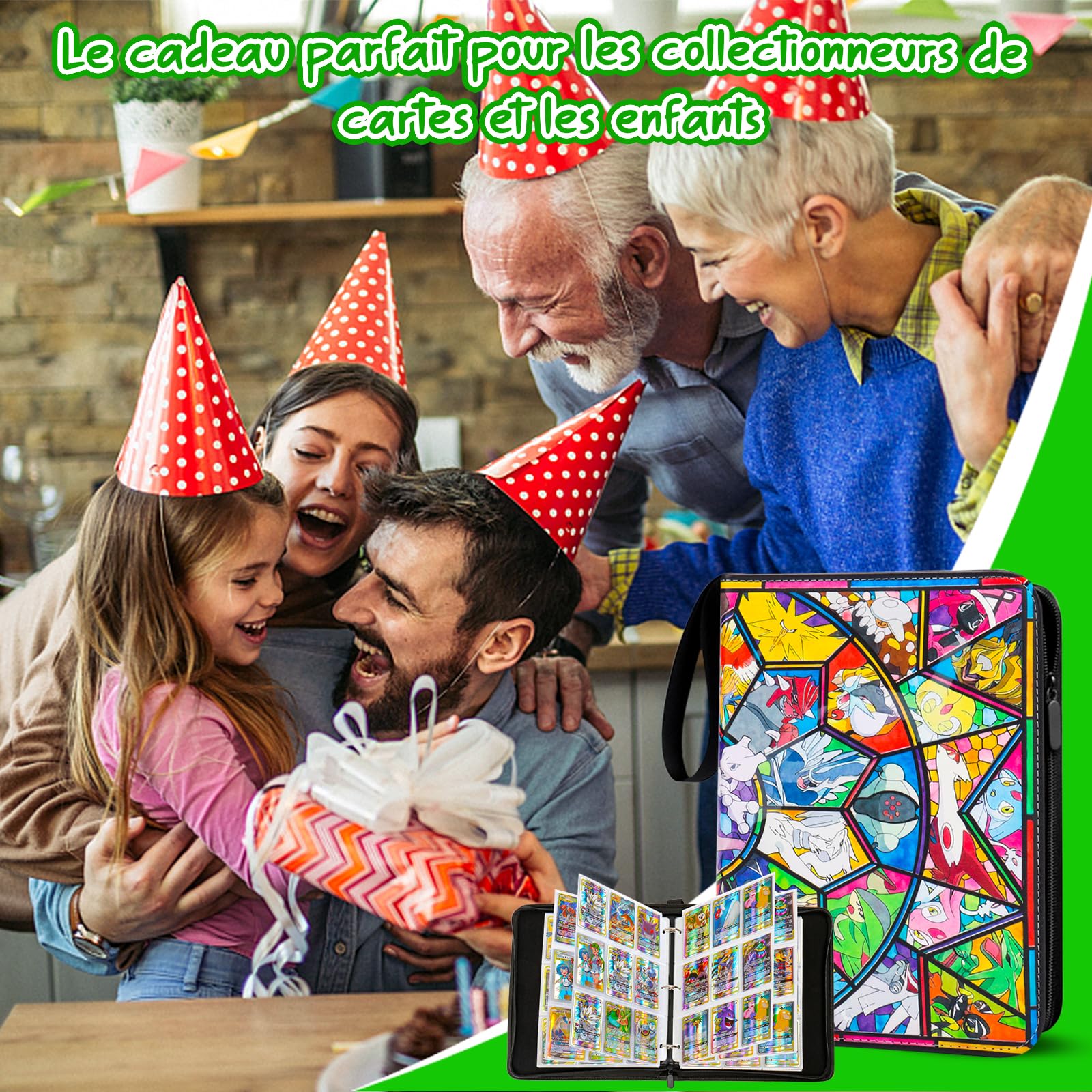 Classeur Carte,Capacité de 50 pages de 900 Cartes, Porte Cartes,Organisateur de cartes,Porte Cartes en cuir Imperméable Fermeture éclair, un cadeau les garçons et les filles - CM900