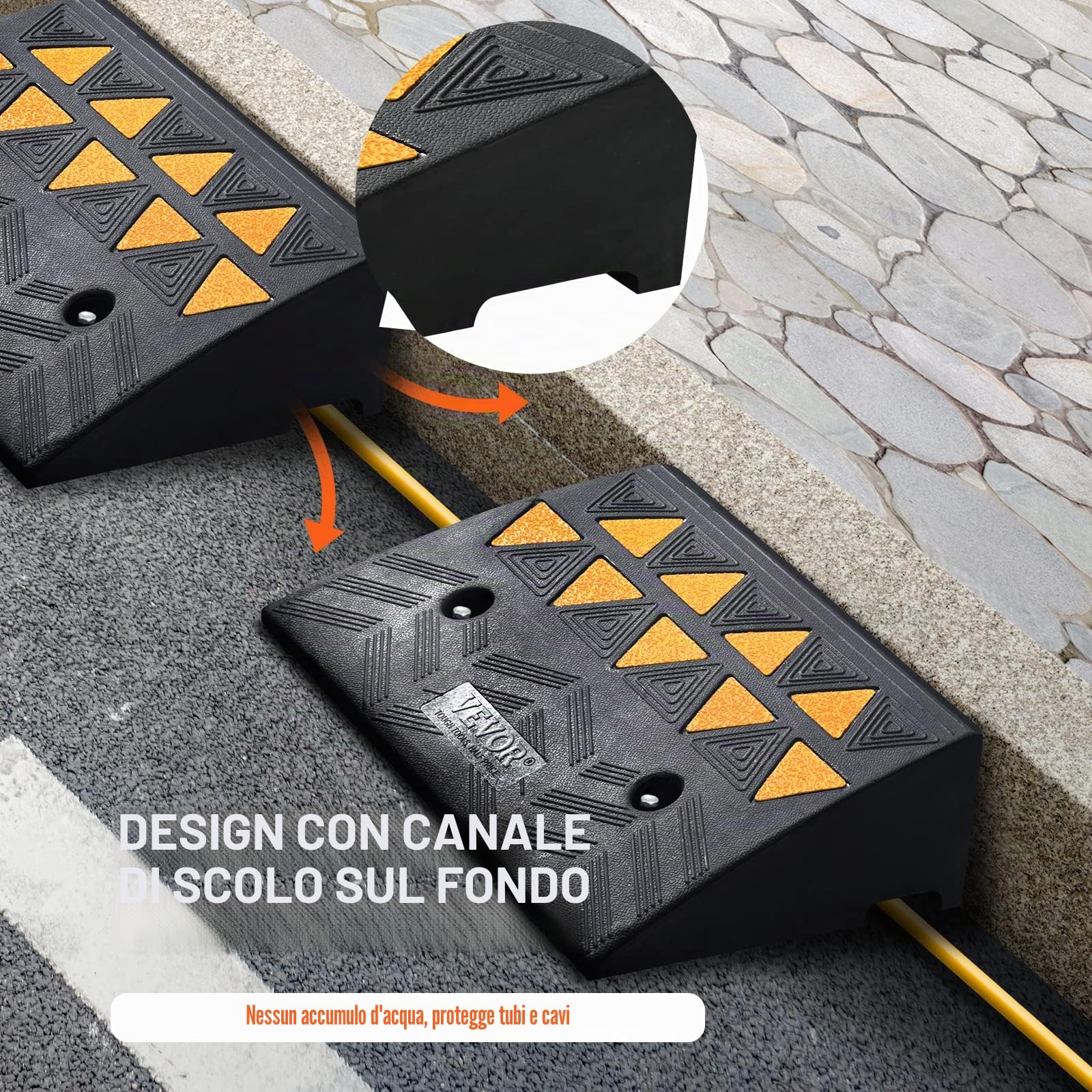 VEVOR Rampa per Soglia in Gomma Capacità Carico Max. 15 Tonnellate 2 Pezzi, Rampa per Soglia Superficie Antiscivolo Buchi per Drenaggio Altezza 12,7cm Rampa Soglia Antiscivolo per Salita Facile 2 Pz