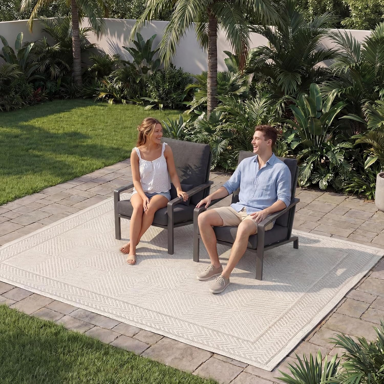 Patio Furniture Set, 3 Pieces Outdoor Patio Furniture with Coffee Table Set, Metal Patio Conversation Sets with Washable and High-Resiliency Sponge Cushions, Upgarded Beige