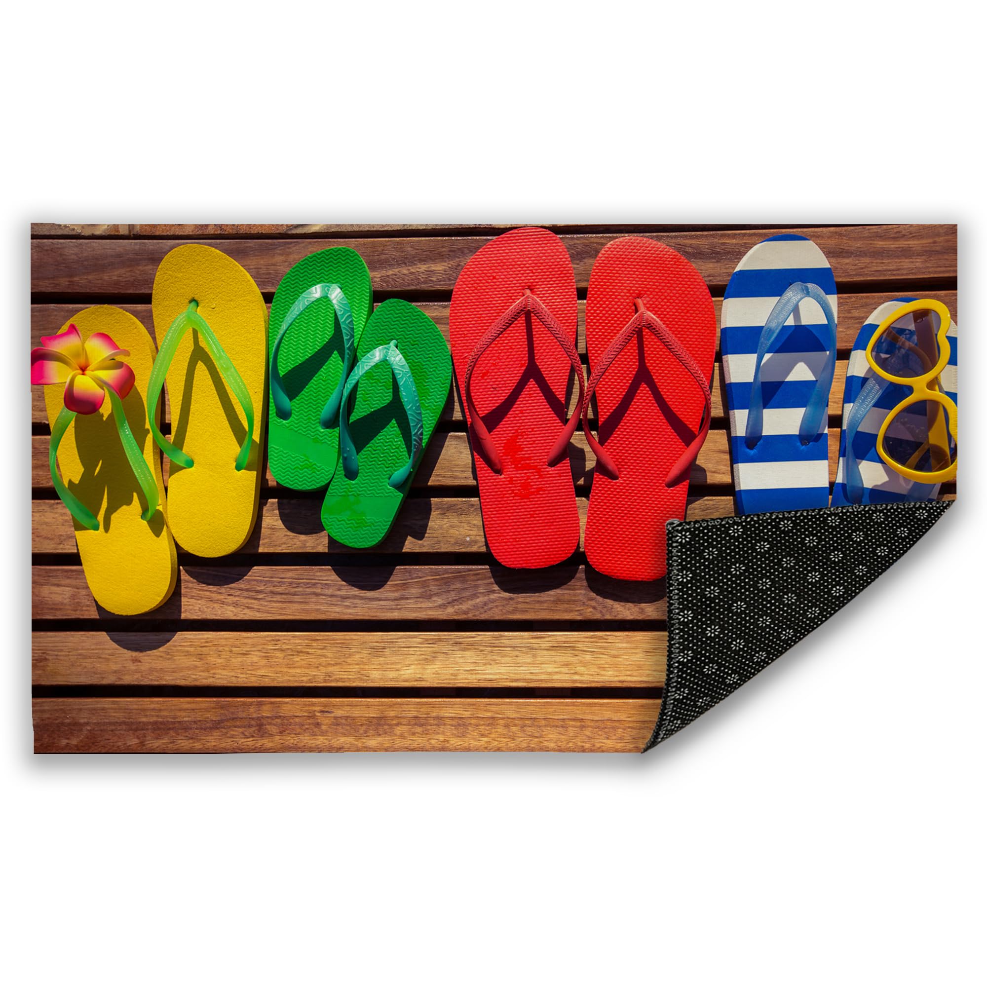 Mogifedc Multicolor Flip-Flops Wooden Welcome Door Mat, Welcome Home Indoor Outdoor Patio Door Mats Non-Slip Mat for Home Entrance, Outside Entry,