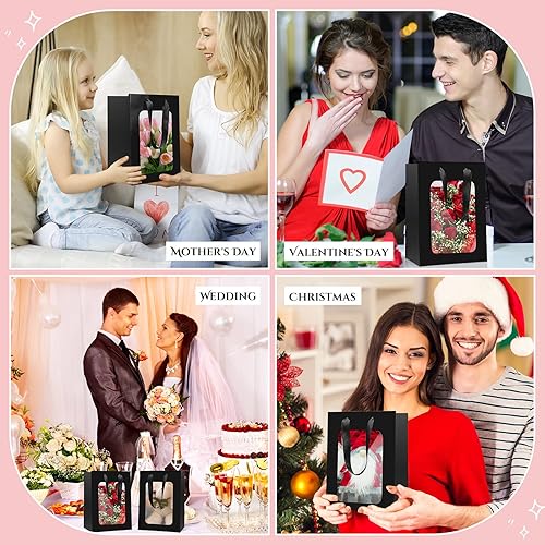 Miniatura 6 de Reginary 50 bolsas de regalo de papel con ventana transparente, bolsa de regalo transparente de 9.8 x 7.1 x 5.1 pulgadas, bolsa de ramo de flores