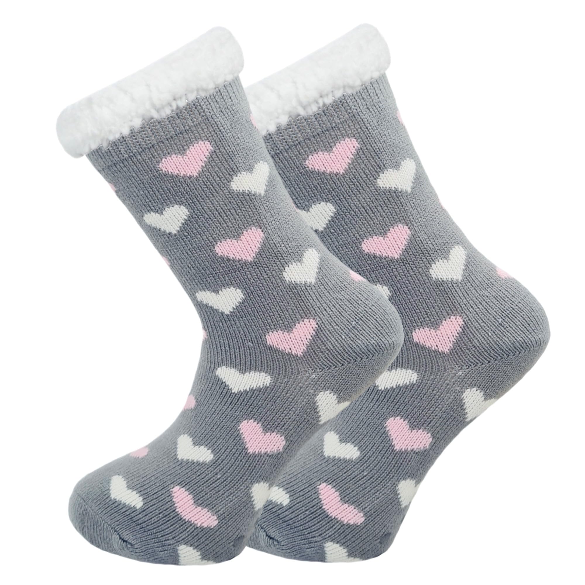 Sock-Tec Women's Grey Thermal Socks 2.4 Tog Sherpa Fleece Lining Lounge Gripper Bed Socks Uk One Size 4-8 (Grey)