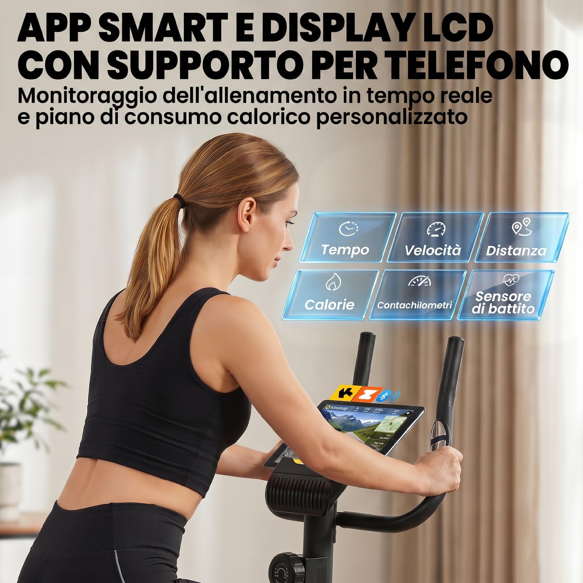 SPORTNOW Cyclette da Casa con 8 Livelli di Resistenza Magnetica, Cyclette da Camera con Bluetooth App, Sedile Regolabile, Schermo LCD, Sensore Cardiaca, Portatelefono, Bici da Casa Allenamento Fitness