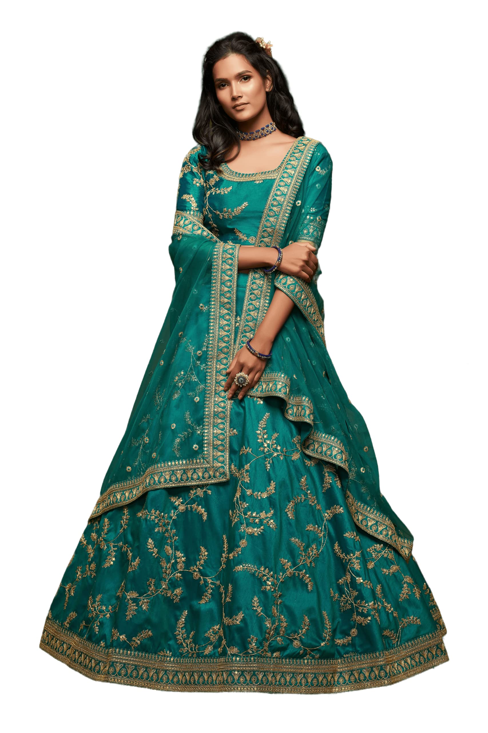 MEGHALYA Women's Thread, Zari, Dori, and Sequins Embroidered Art-silk Lehenga choli with dupatta (zc 78_wedding_lehenga)