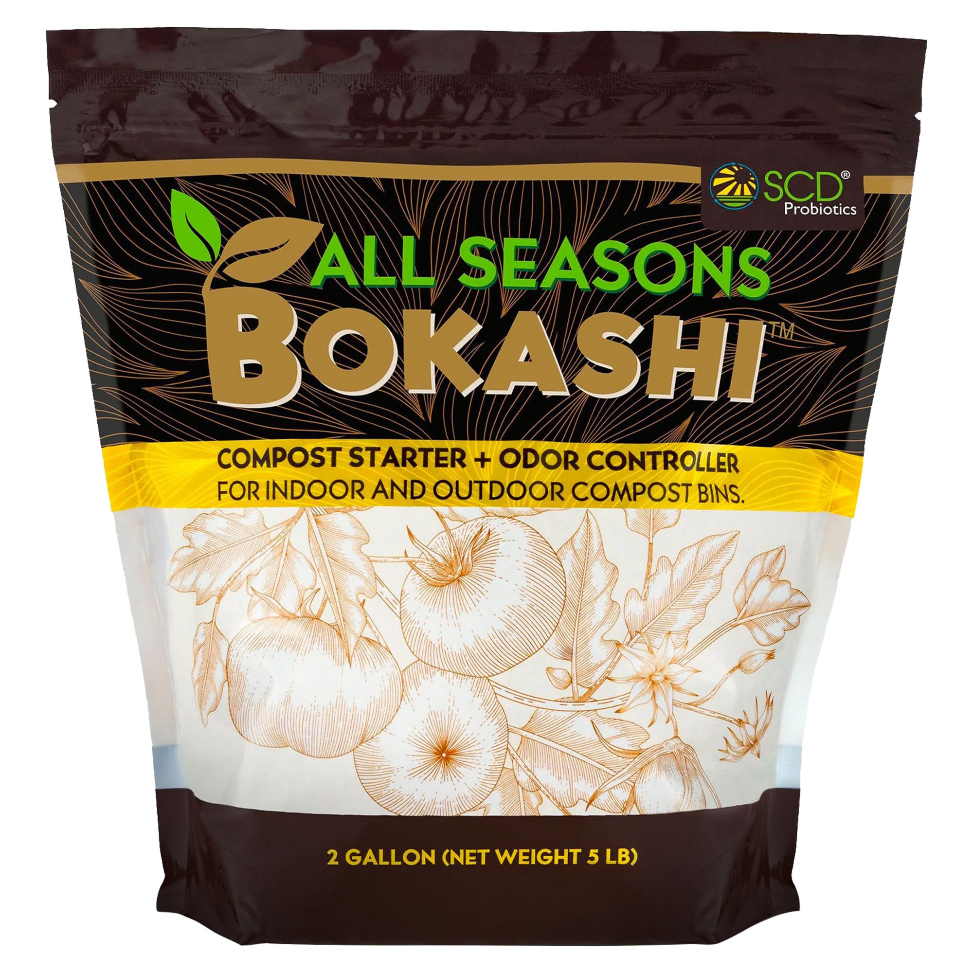 All Seasons Bokashi Compost Starter 5 lbs (2 Gallon) - Dry Bokashi Bran for Kitchen Compost Bin - Compost Food & Pet Waste Quickly & Easily with Low Odor by SCD Probiotics