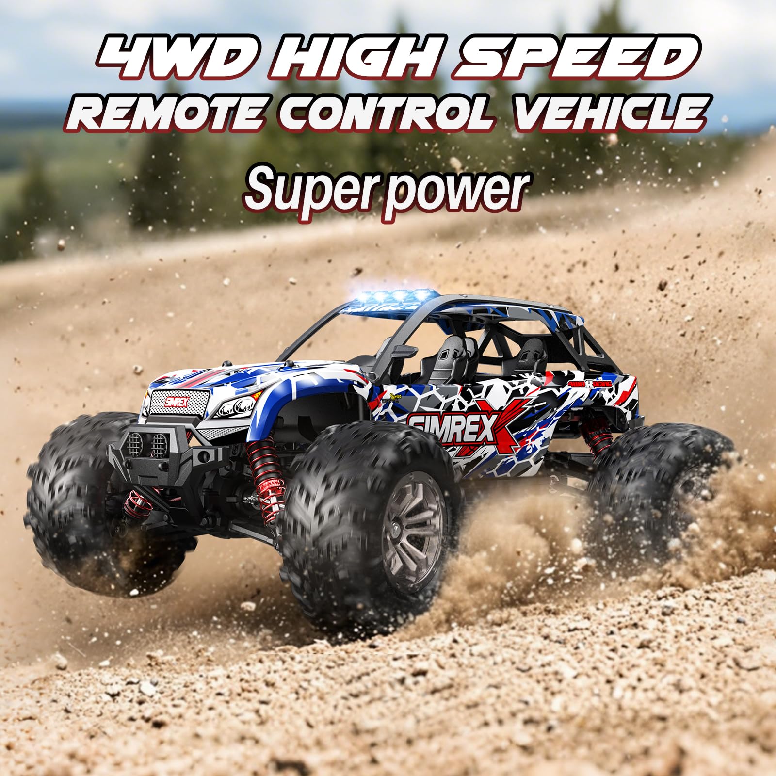 SIMREX 1:16 Scala All-Terrain macchina telecomandata, 36 km/h, 4WD con 2.4GHz Telecomando, RC Auto con Batteria Ricaricabile, Regalo per 6+ anni bambini e adulti