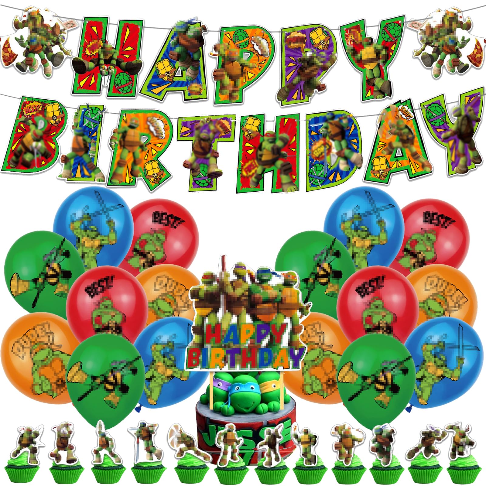 Turtles Balloons Birthday Cake Party Decorations Set, Turtle Theme Party Decorations with Cupcake Cake Toppers Banner Balloons, Birthday Party Supplies Decoration for Boys and Girls(30Pcs)