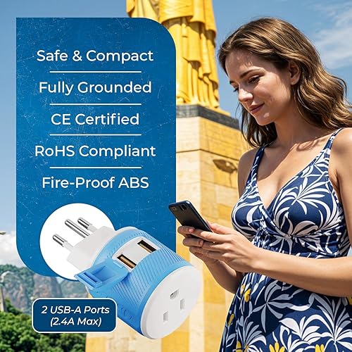 Miniatura 5 de OREI Adaptador de enchufe de viaje de Brasil con doble USB - entrada de Estados Unidos - Tipo N (U2U-11C), funcionará con teléfonos celulares,