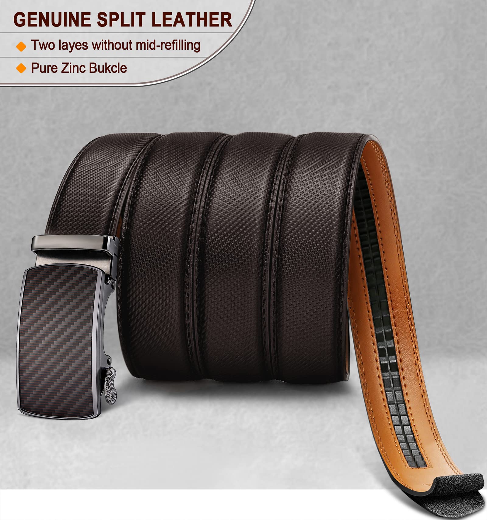 BULLIANT Cintura Uomo, Cintura Pelle Uomo Cricchetto Automatica Fibbia 35mm,Trim Regolabile per Adattars