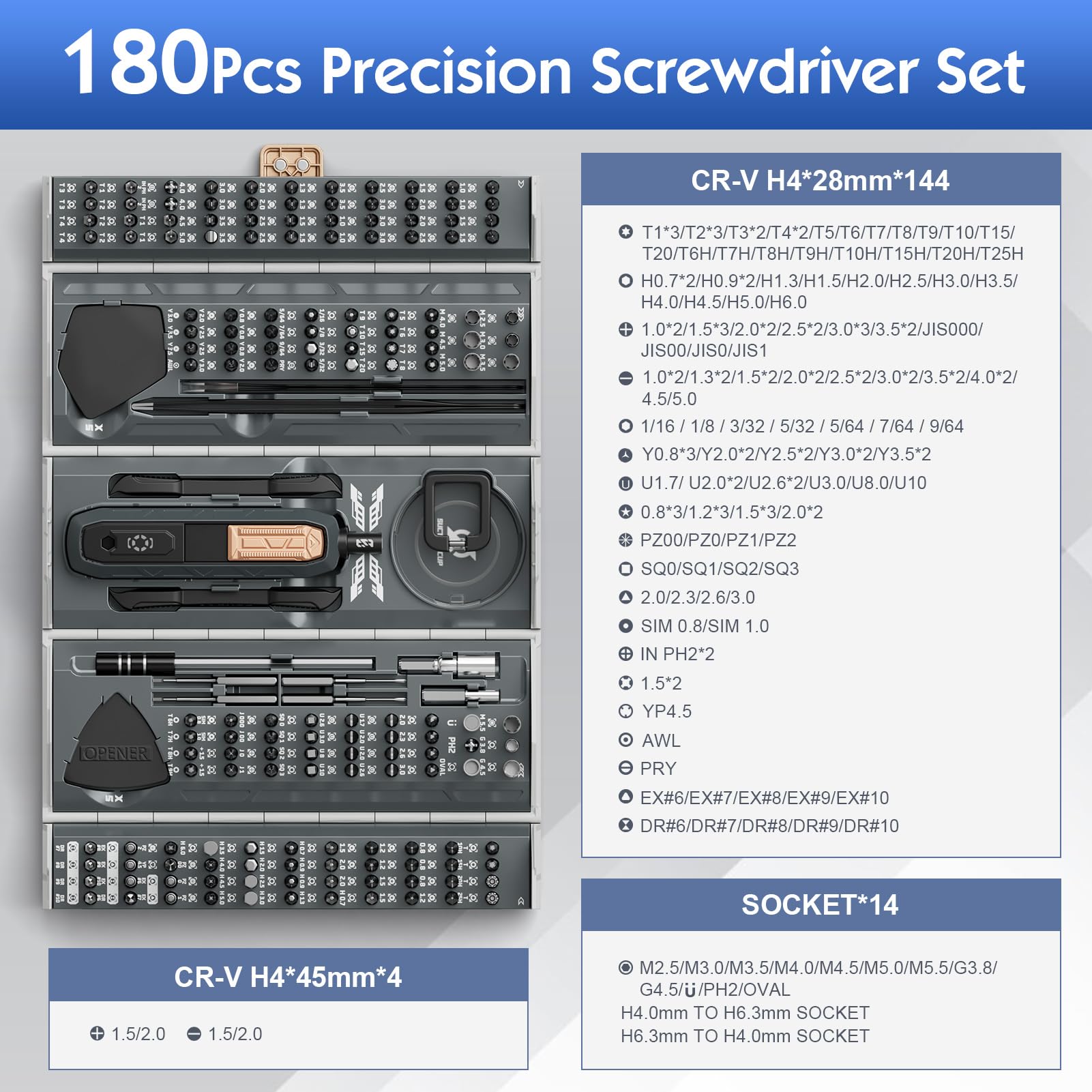 Kit Cacciavite Magnetico, Set di Cacciaviti Manuali di Precisione da 180 Pezzi Set di Strumenti di Riparazione Magnetica Kit di Punte per Cacciavite per Computer con Asta di