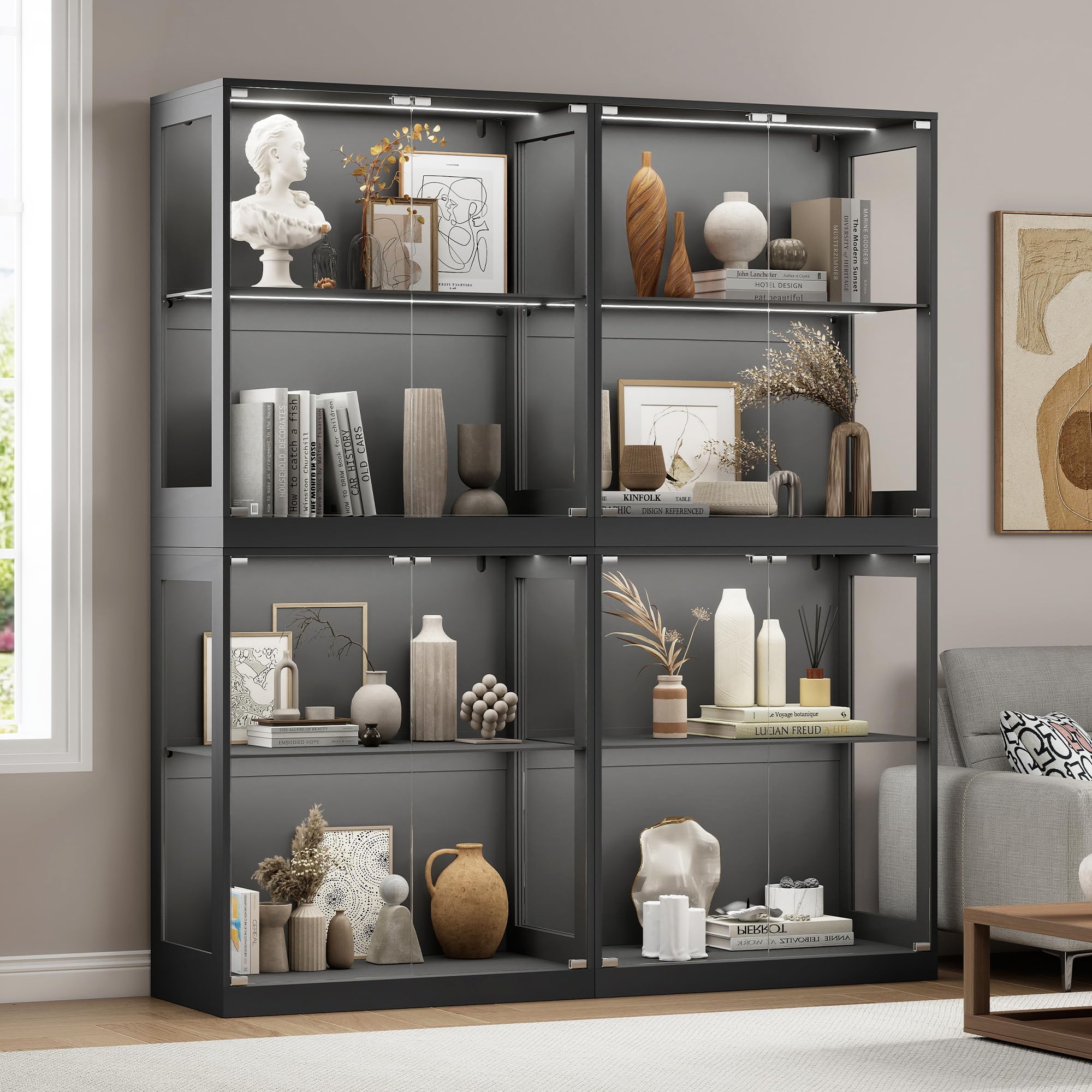 AMERLIFE 72" W DIY Modular Display Cabinet, 4-Piece Glass Display Cabinet