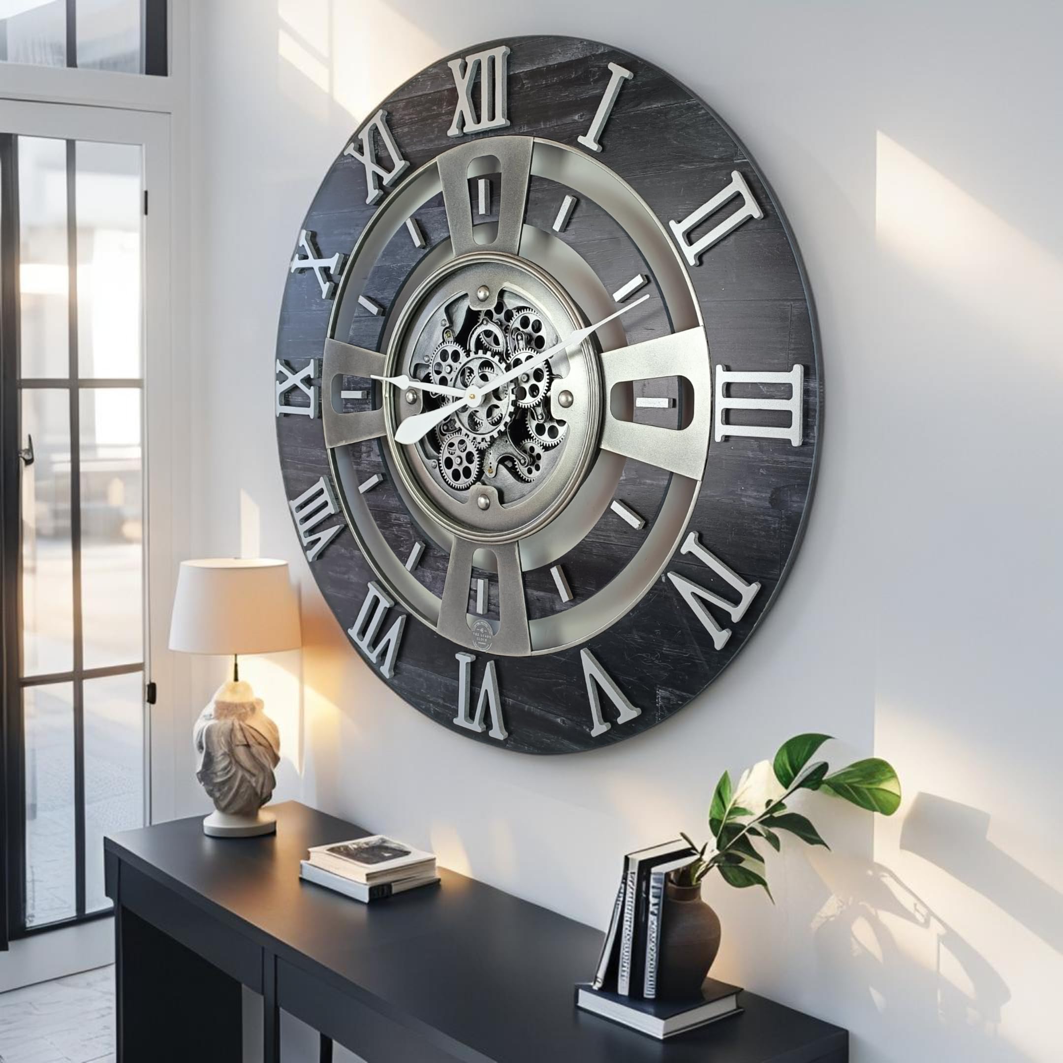 ImprovingLife The Gears Clock Horloge murale à engrenages en mouvement réel England Line (Noir vintage, 24 pouces (60 cm))