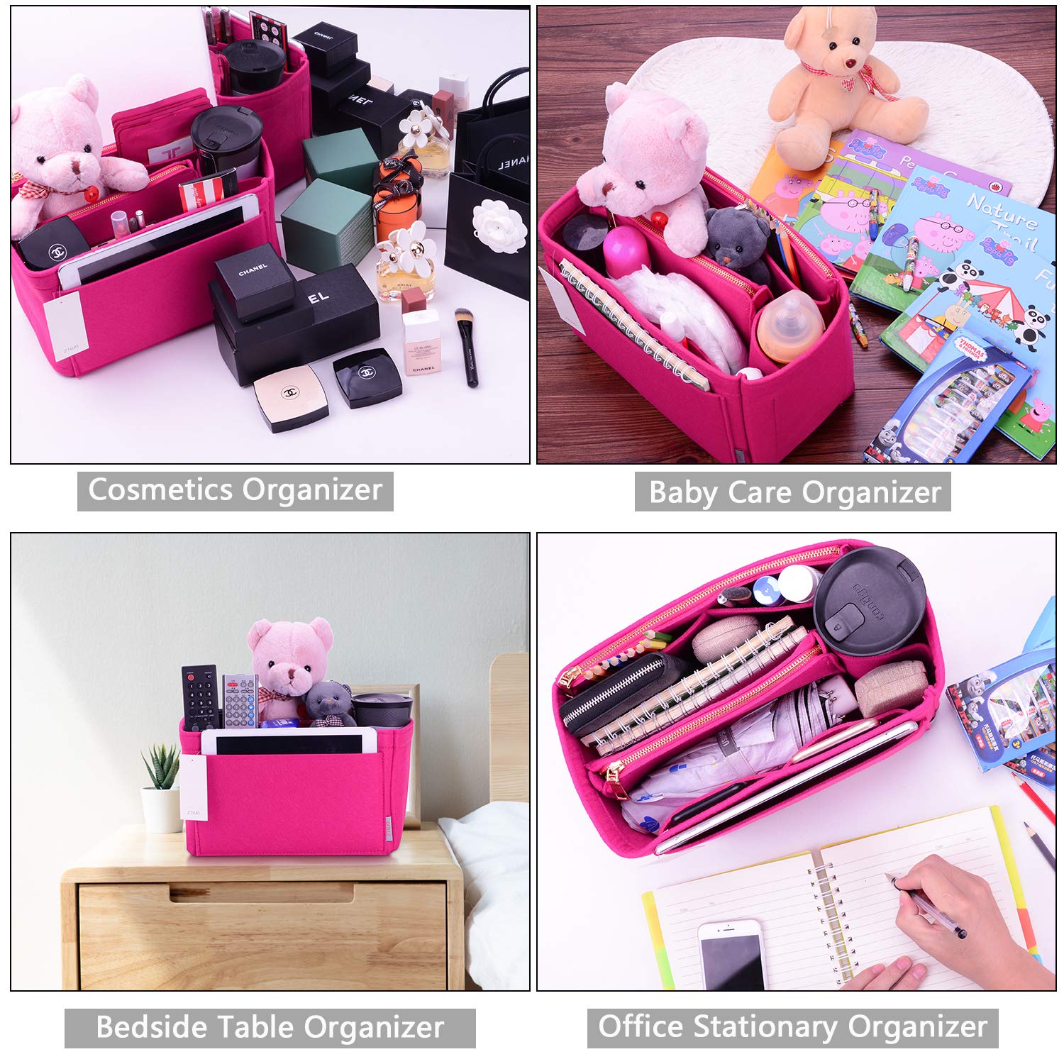 ZTUJO Organizador de bolso, organizador de bolsa de fieltro para LV Speedy, Neverfull, Graceful, Neverfull, Tote, Bolso, Shaper, Rojo (Rosado), Medium