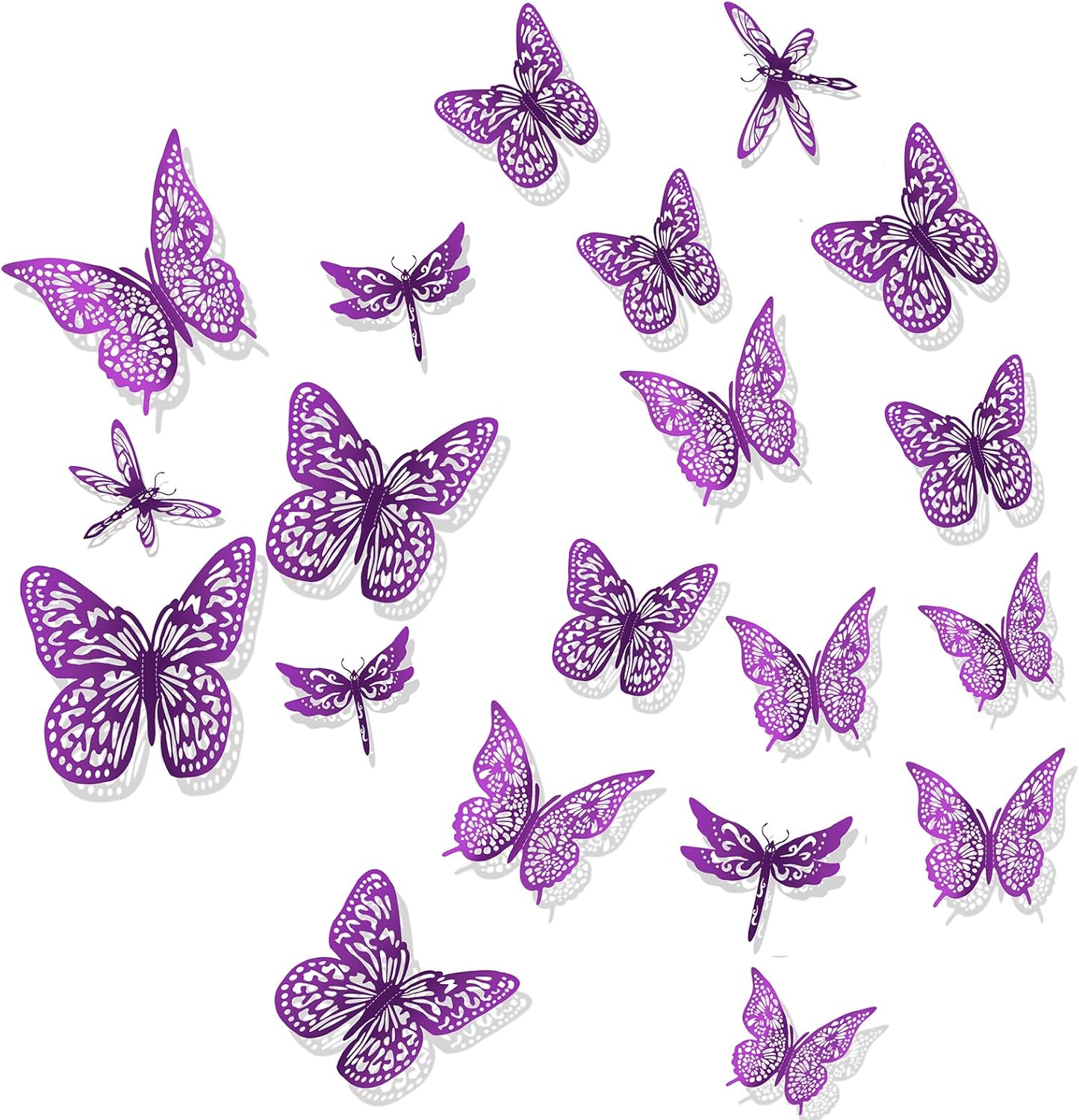 Butterfly Decorations Dragonfly Wall Stickers, 48 Pcs Metal Wall Art for Bedroom Living Room (Purple)
