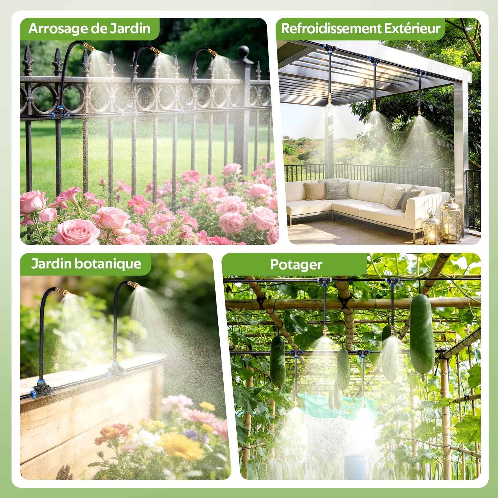 HIRALIY Tuyau d'arrosage de, buses en laiton réglables à 360°, système d'irrigation goutte à goutte 1/4", système d'irrigation de jardin pour jardin, balcon, plate-bande surélevée, serre et (10M)