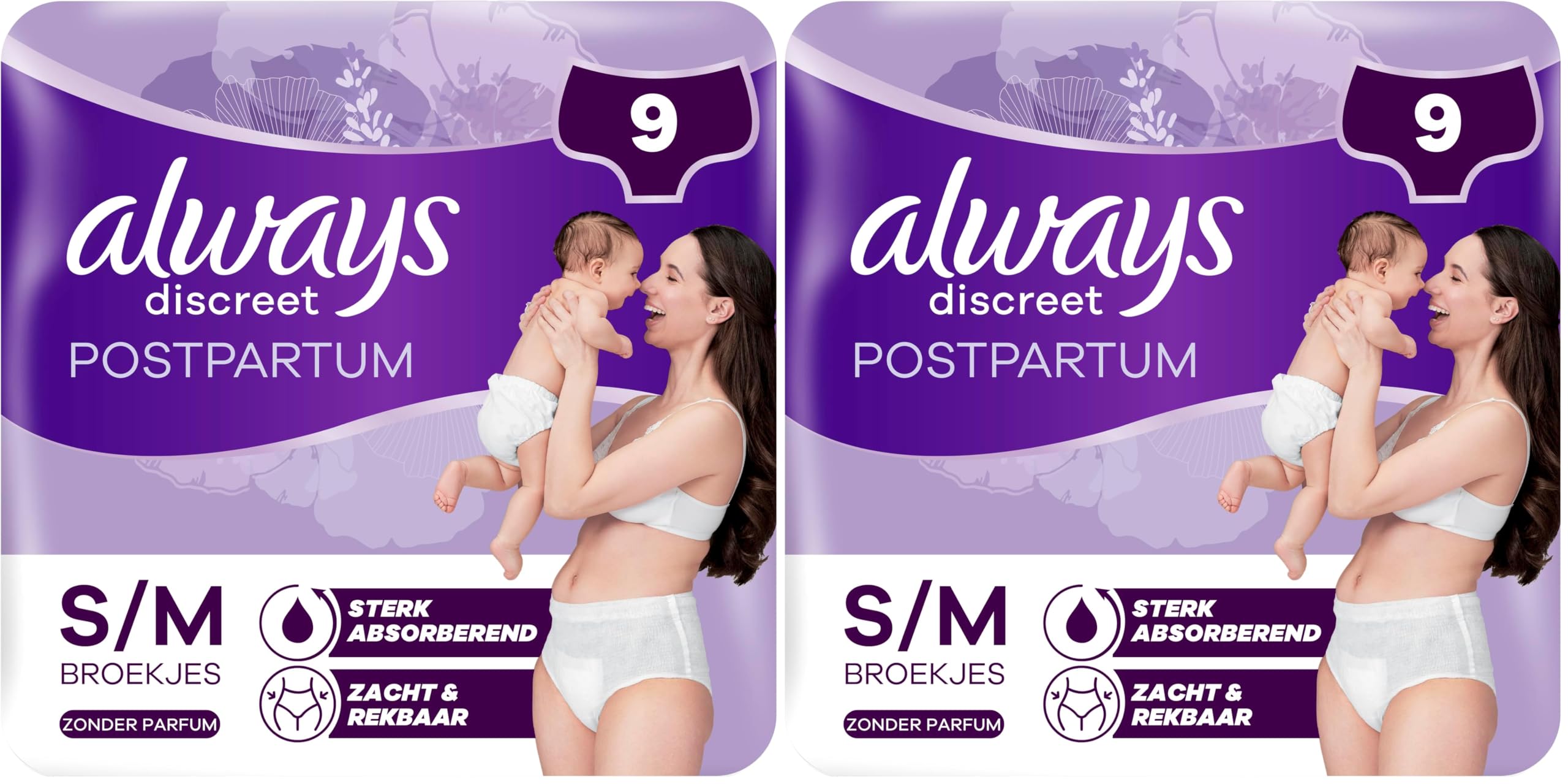 Always Discreet Postpartum Culottes Jetables, Très Absorbante et Confortable, Taille M, 9 Culottes (Lot de 2)