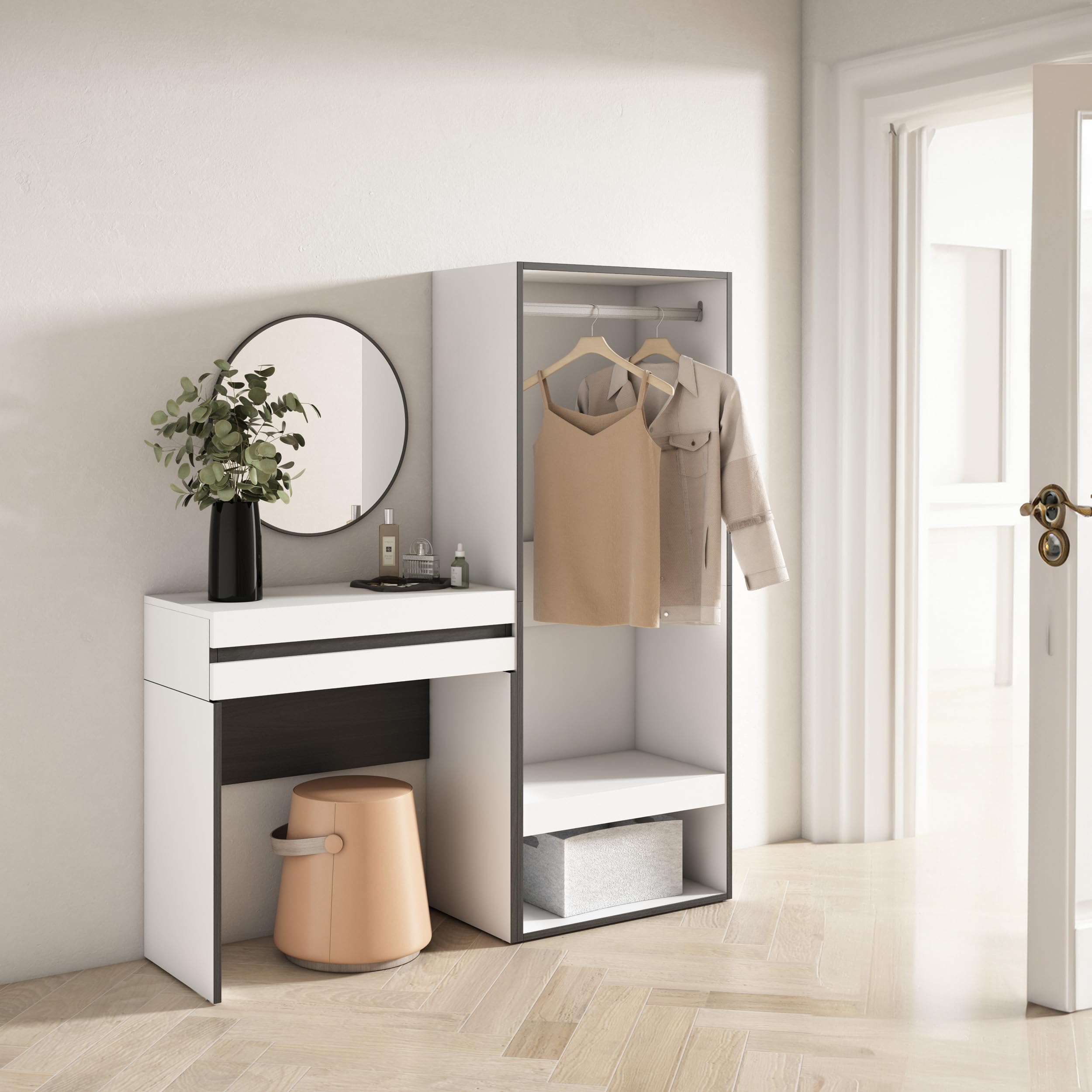 Skraut Home | Consola Entrada | Mueble con cajón | 130x145x35 cm | Recibidor | Vestidor Abierto | Estilo Moderno | Blanco