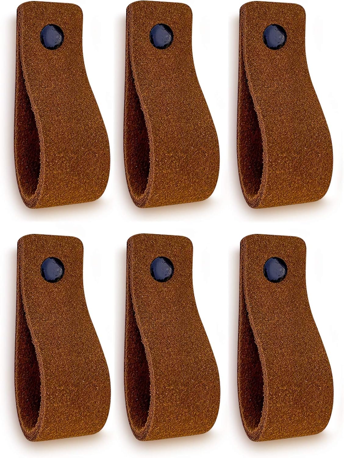 Brute Strength - Leather Drawer Pulls - Cognac - 12 Pcs - 6.5 x 1 Inches - Industrial Style - Ambidextrous - Easy to Install