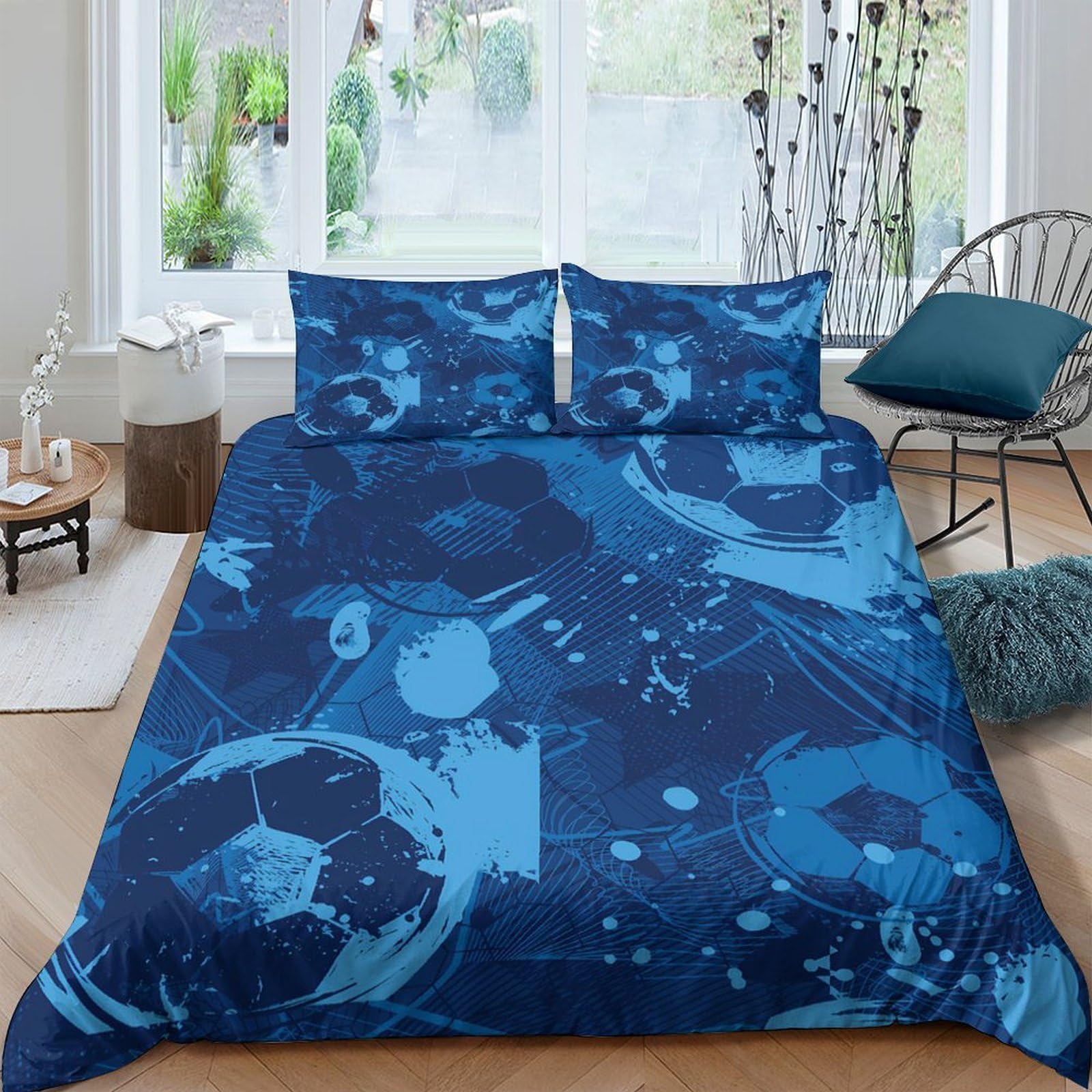Ctjqhvkz Style-10 3D Printed Blue Soccer Fitted Sheet Microfiber Non Slip Bed Cover Splatter Art For Bedroom Guestroom Dorm Single（135X200cm）