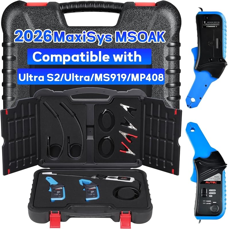 MaxiSys MSOAK Oscilloscope Accessory Kit Compatible with The MaxiFlash VCMI Scanner Ultra MS919 Ultra EV & MP408 Support 65A/650A AC/DC Clamp HT Extension Lead Battery Clip with Carrying