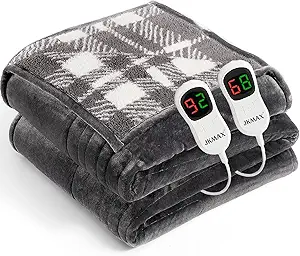 JKMAX Heated Electric Blanket King Size - 100"x90" Flannel Heating Blanket with 10 Heating Levels & 5 Time Settings Over-Heat Protection, Winter Warmer for Adults with ETL Certification(Grey)