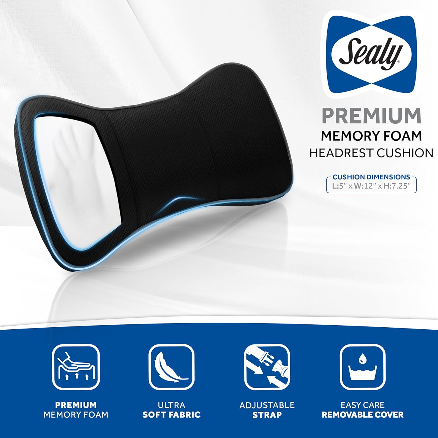 Sealy Memory Foam Neck Pillow for Car or Office Chair – Cervical Neck Pillow, Car Headrest Pillow or Office Chair Cushion for Neck - Image 7