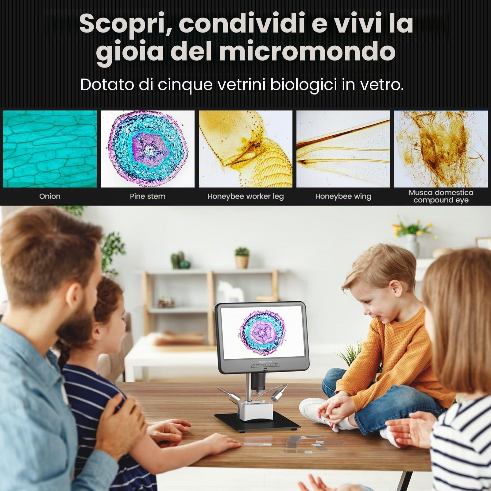 Andonstar AD210 Microscopio digitale LCD da 10,1 pollici per riparazione elettronica, fotocamera per moneta vista completa