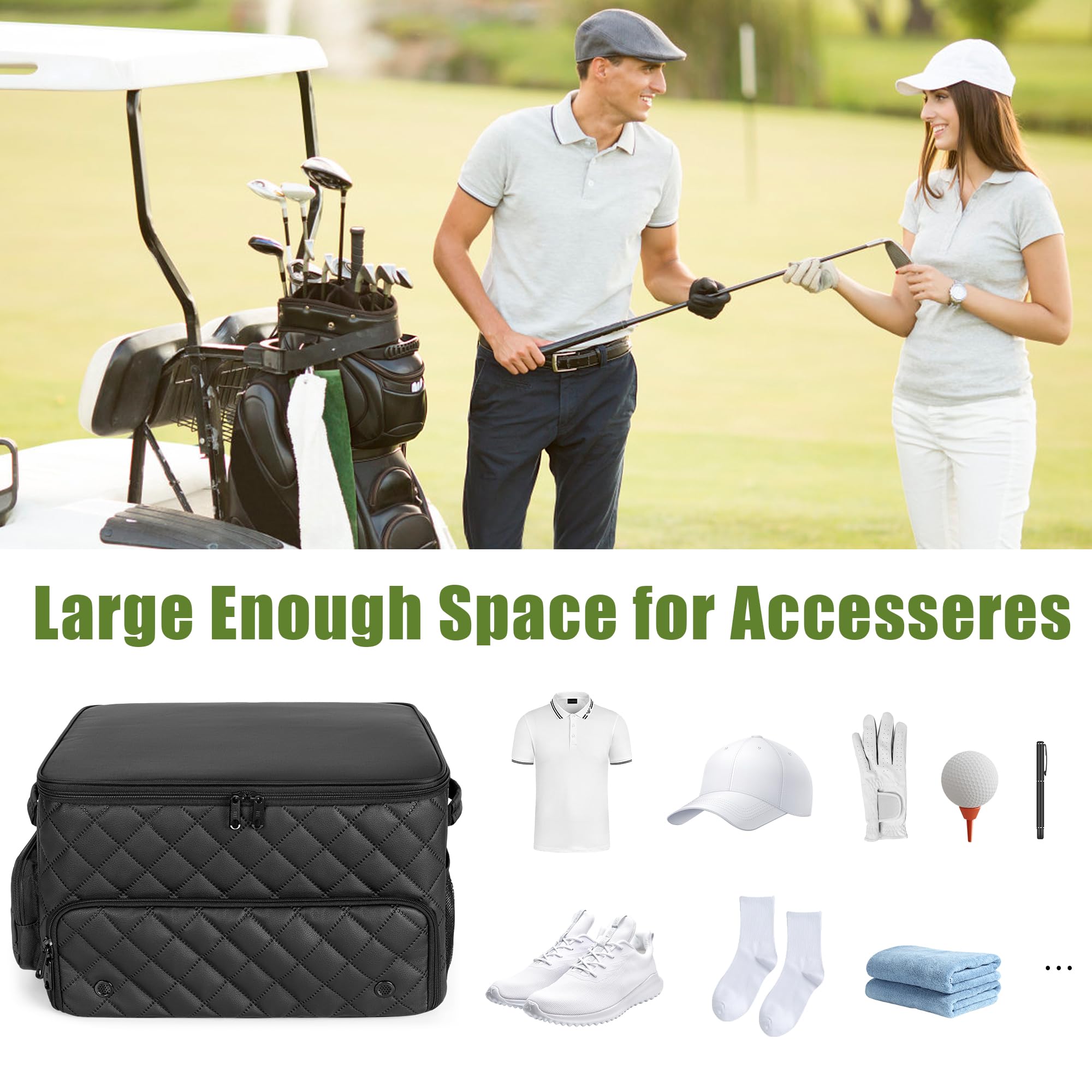 PGmoon Organizer per Bagagliaio da Golf a 2 Strati, Borsa per Riporre Auto da Golf con Scomparto Ventilato per 2 Aia di Scarpe, Armadietto per Auto da Golf per Palline, Vestiti, Tee, Guanti