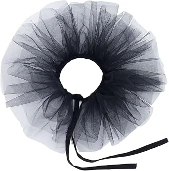 Decorative Collar Victorian Ruffled Mesh Fake Collar Shawl Tulle Clown Cosplay Neck Ruff Choker, 40cm, Black