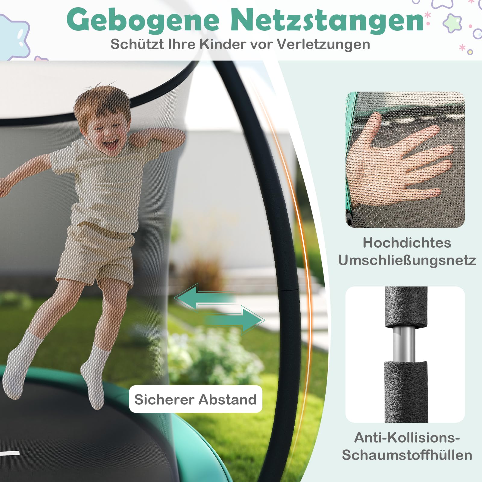 COSTWAY Ø244 cm/305 cm/366 cm Trampolin Outdoor mit Leiter, Gartentrampolin rund mit Sicherheitsnetz, Randabdeckung & Metallrahmen, Kindertrampolin Komplett Set für Kinder & Erwachsene