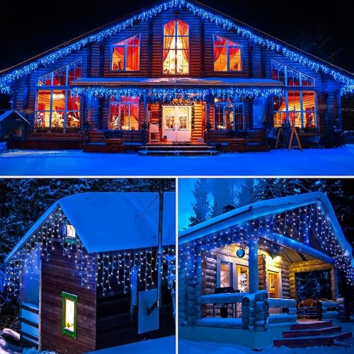 Miniatura 2 de Mimigogo 300 luces LED solares de carámbanos para exteriores con control remoto 33 pies 8 modos tira de luces de cortina con 50 gotas decoración de