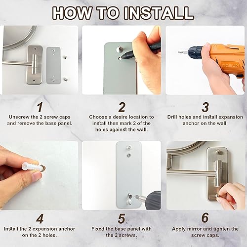 Miniatura 7 de Espejo de maquillaje montado en la pared de 8 pulgadas, espejo de aumento 1X10X con brazo extensible de 360 para baño, espejo de tocador de doble