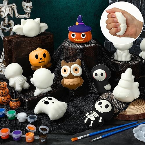 Miniatura 4 de Lenwen Juego de 12 piezas de manualidades para colorear para Halloween, juego de juguetes de levantamiento lento para hacer tu propia pintura,