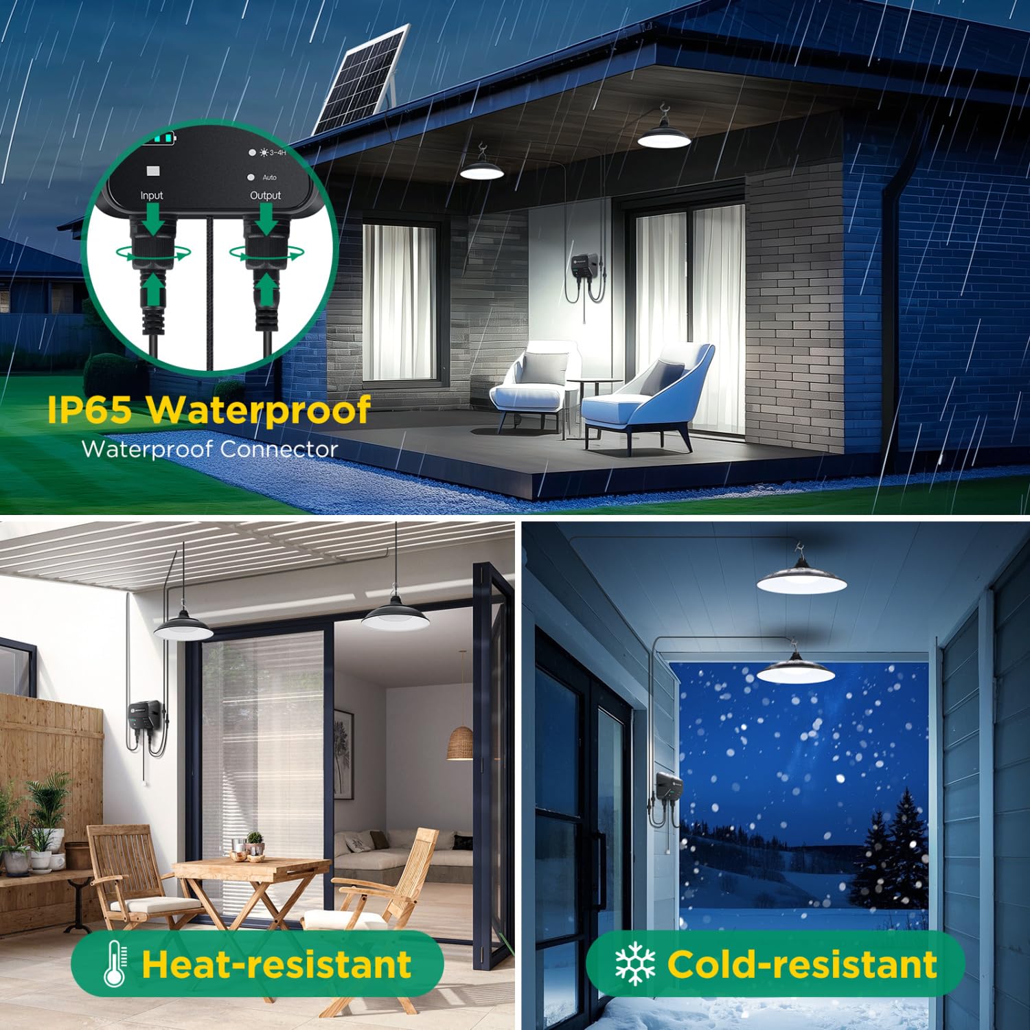 Aigostar - Luz solar exterior con mando a distancia y cuerda de tracción，cable de 11 m，batería de gran capacidad de 6000 mAh，IP65.Luz solar para interior/exterior，jardín，camping，2 lámparas